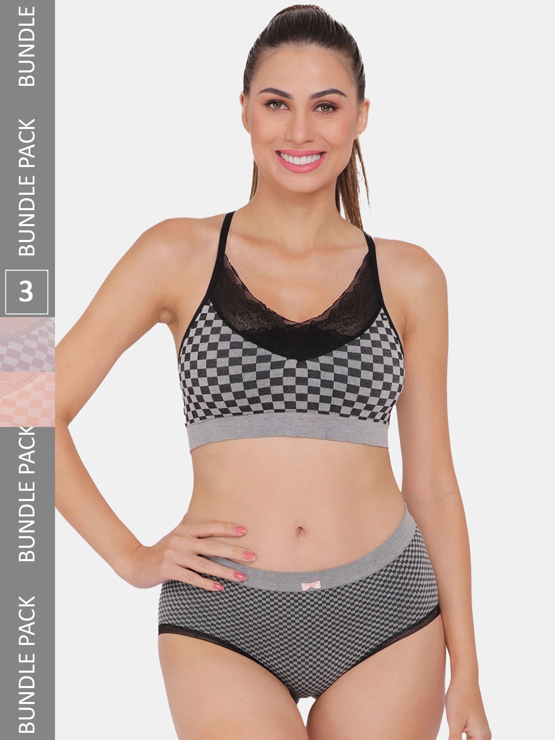 

Amour Secret Pack Of 3 Printed Sports Lingerie Set, Black