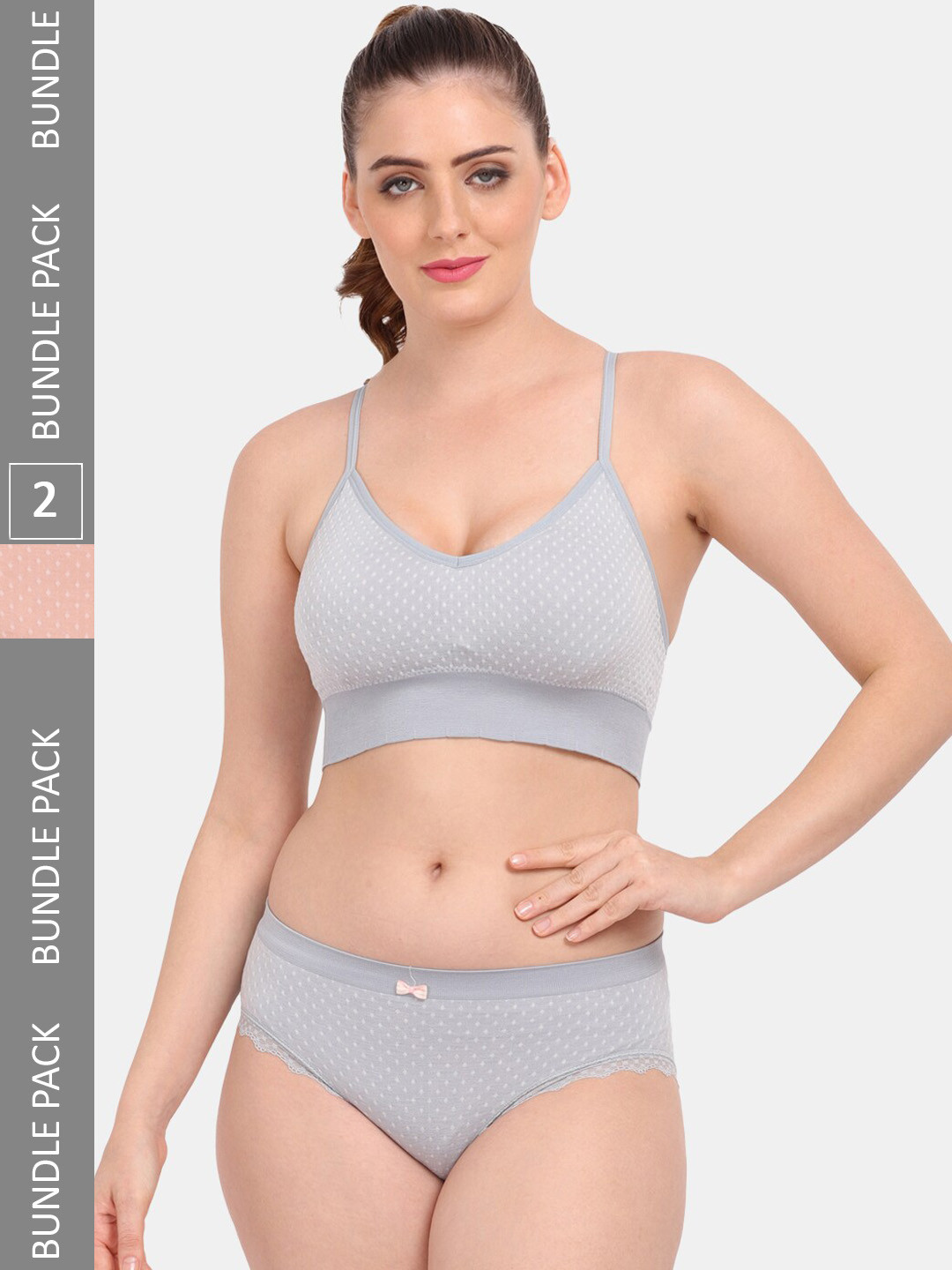

Amour Secret Pack Of 2 Printed Sports Lightly Padded Bra & Panty, Peach