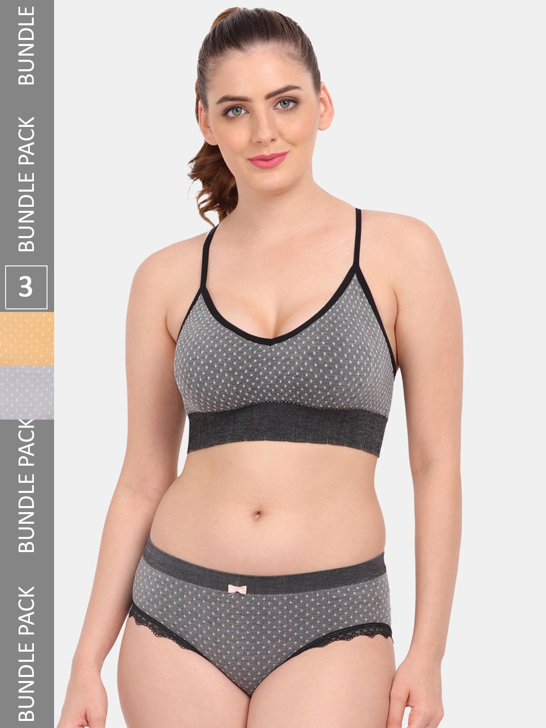

Amour Secret Pack Of 3 Printed Sports Lightly Padded Bra & Panty, Black