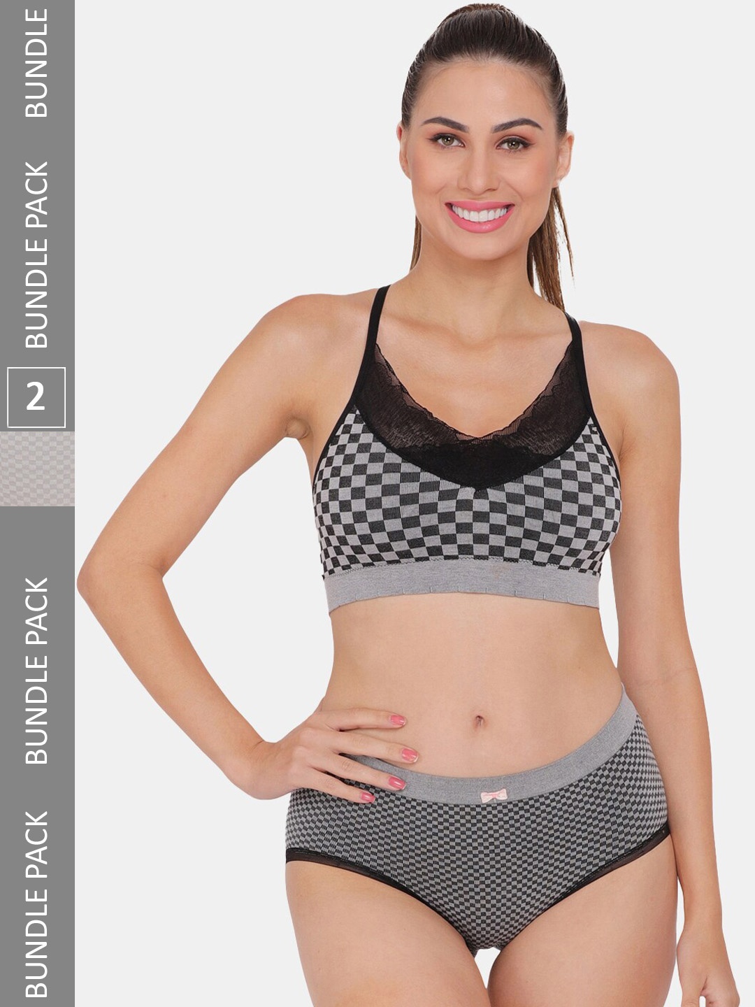 

Amour Secret Pack Of 2 Printed Lightly Padded Lingerie Set S3644_Blk_Grn, Black