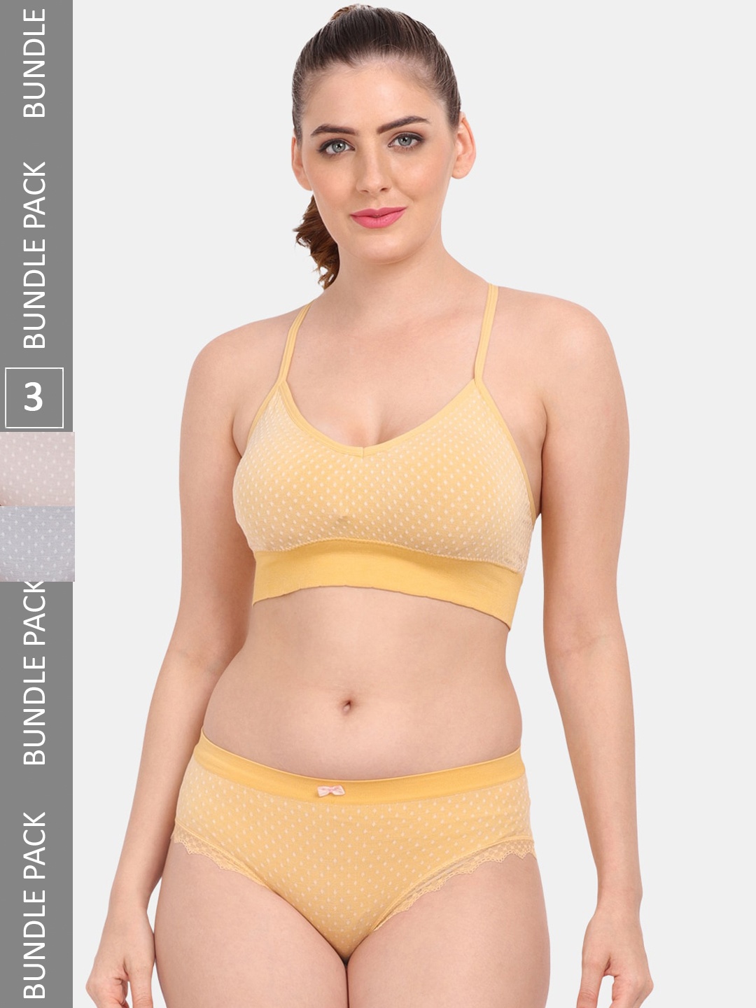 

Amour Secret Pack of 3 Lightly Padded Lingerie Set S3643_Gry_Lgry_Ylw, Grey