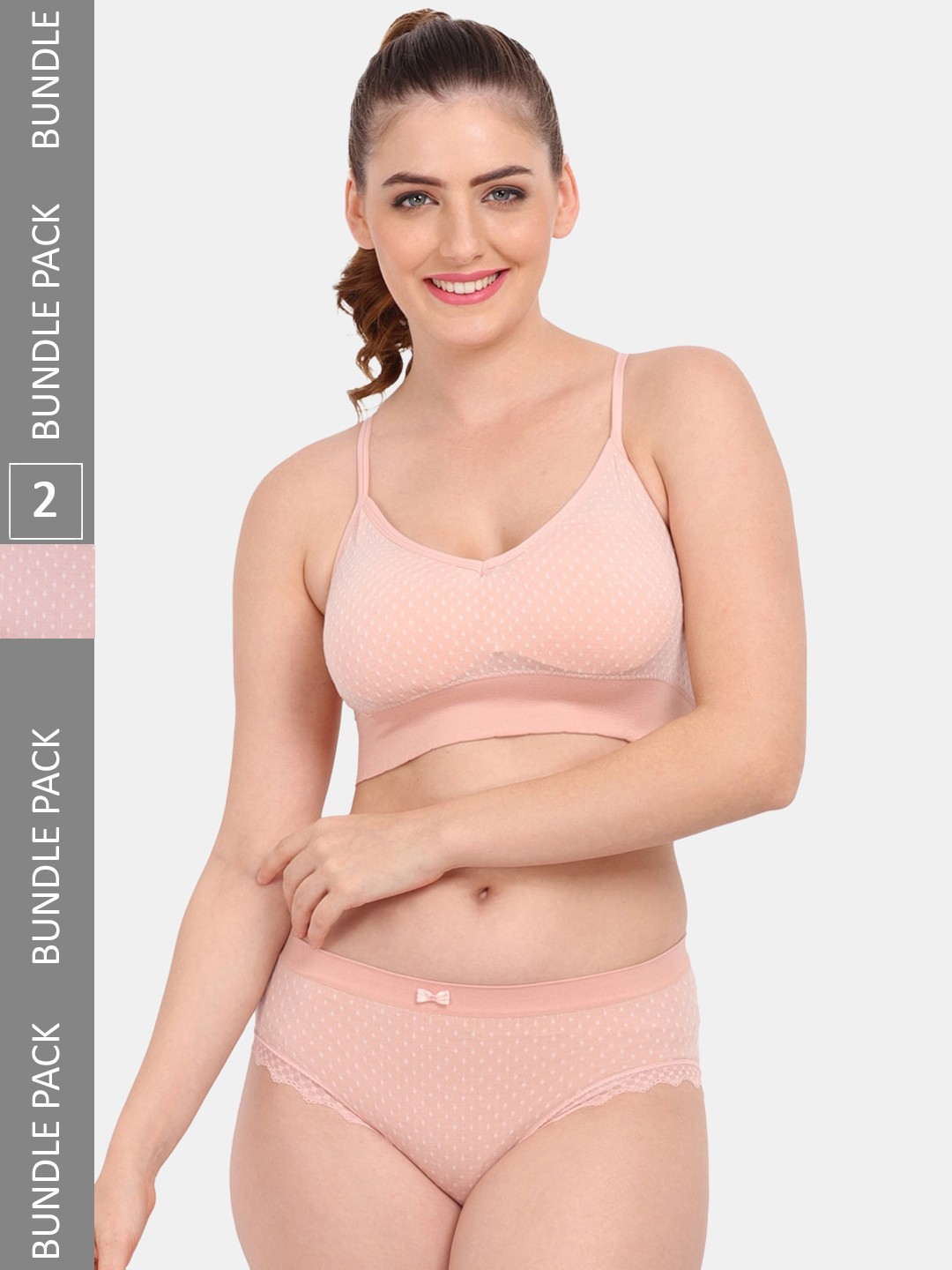 

Amour Secret Pack Of 2 Lightly Padded Lingerie Set S3643_Pch_Rbn, Peach