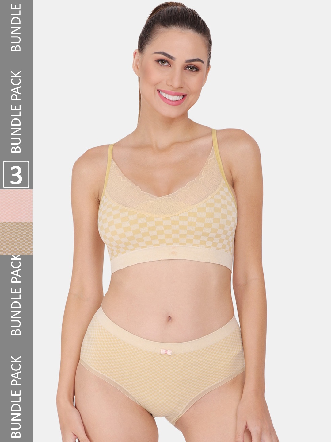 

Amour Secret Pack Of 3 Printed Lightly Padded Lingerie Set S3644_Olv_Pch_Ylw, Olive