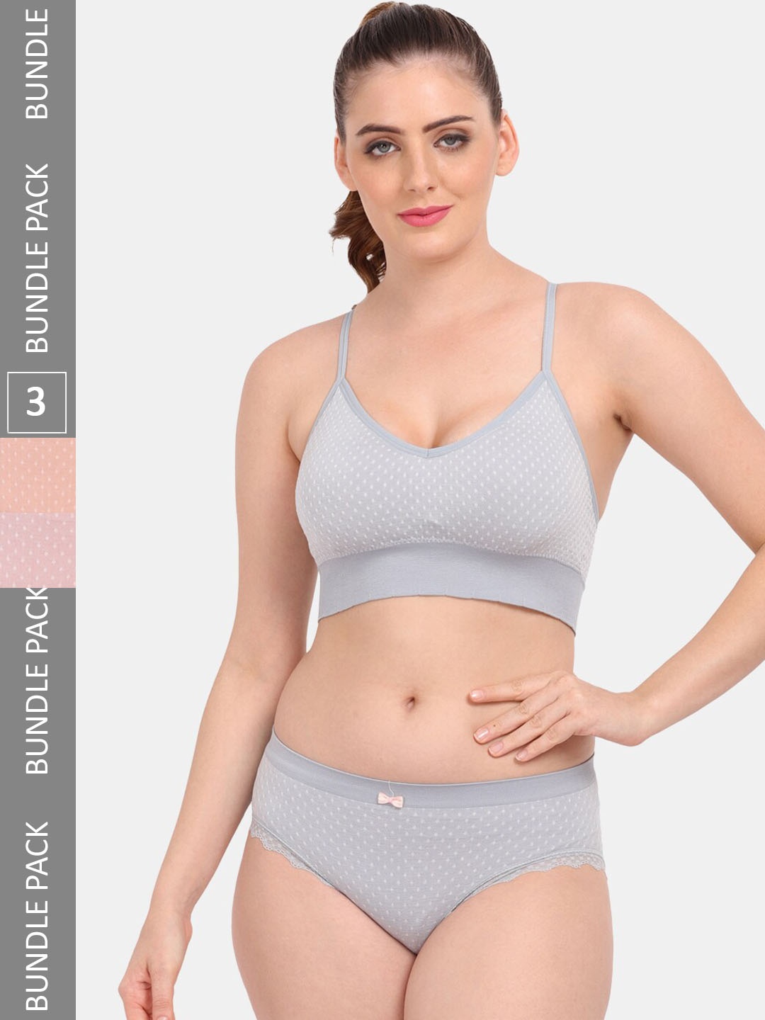 

Amour Secret Pack Of 3 Sports Lightly Padded Lingerie Set, Grey