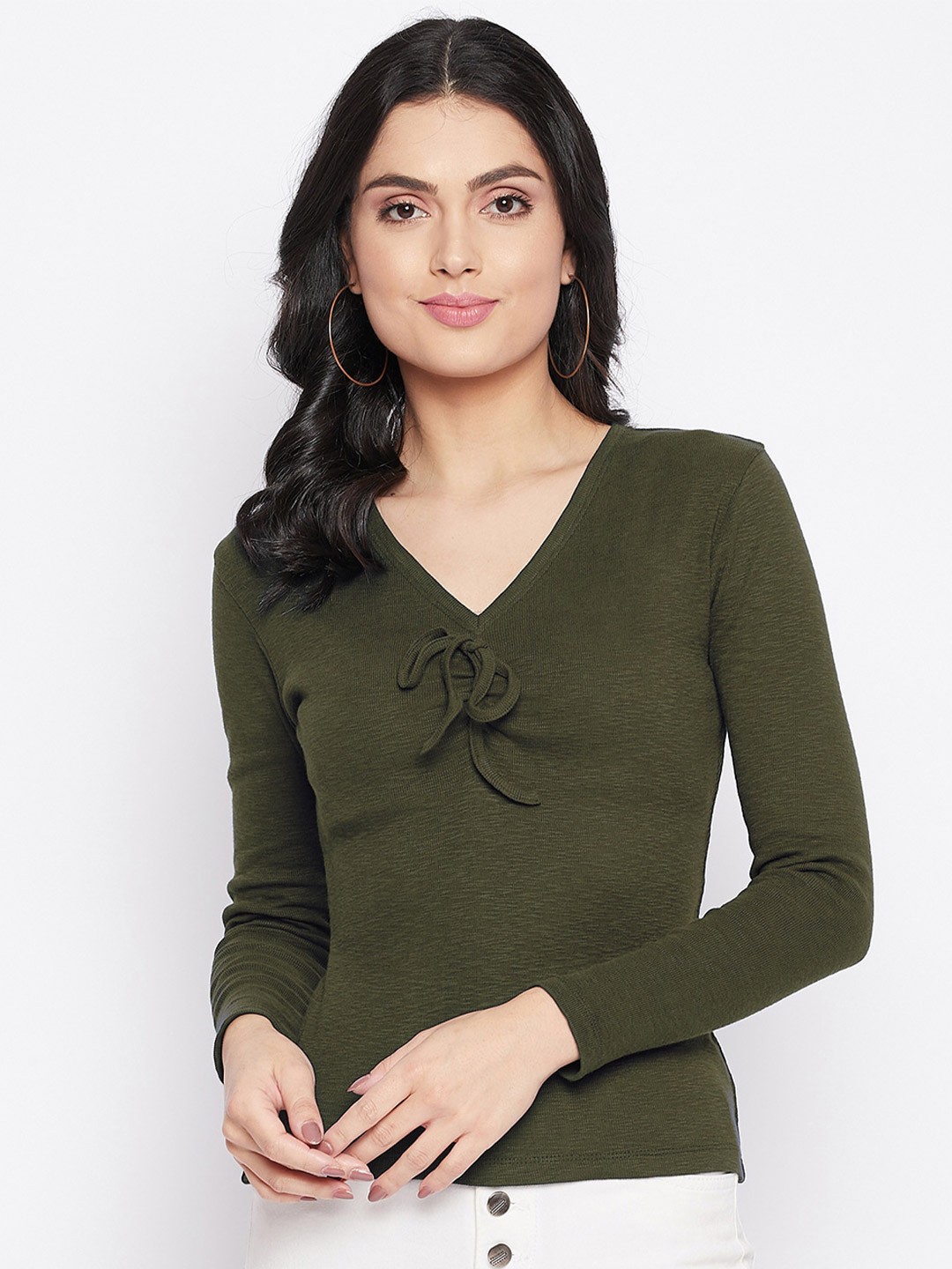 

HARBOR N BAY Tie-Up Detail V-Neck Top, Olive