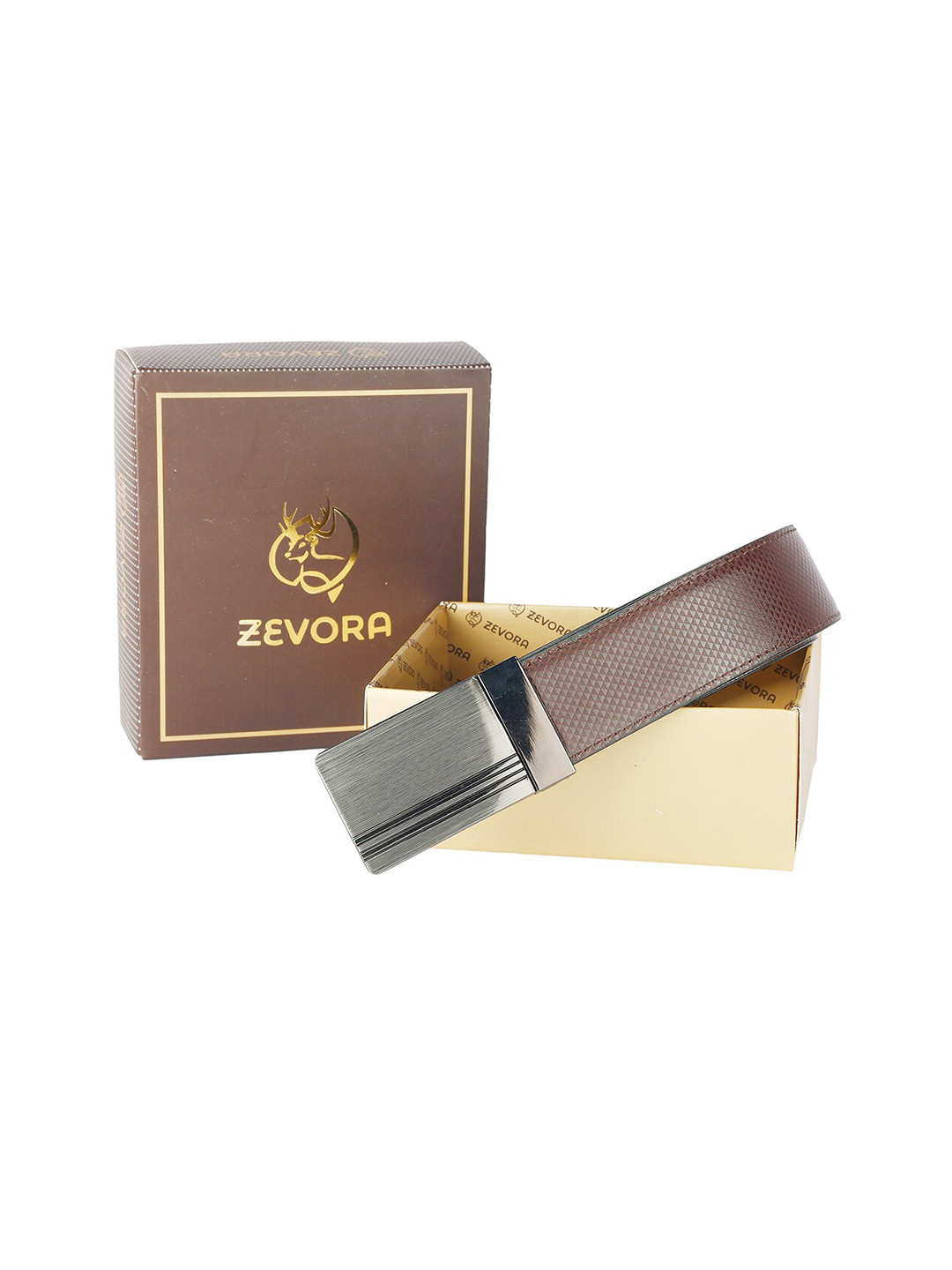 

ZEVORA Men Textured Leather Reversible Belt, Brown