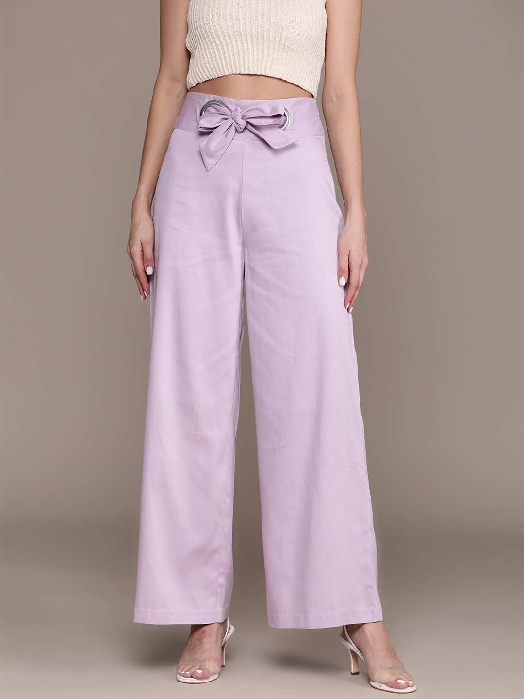 

bebe Women Lavender All-Day Flared High-Rise Trousers