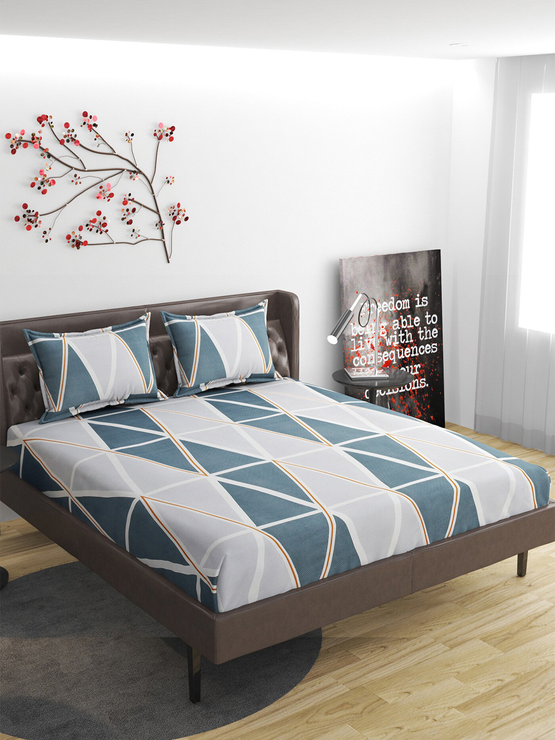 

Molly & Michel Grey 210 TC Fitted Queen Bedsheet with 2 Pillow Covers