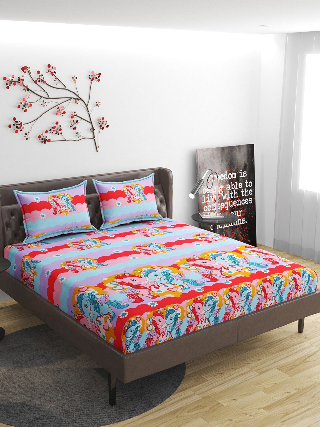 

Molly & Michel Pink Cartoon Characters 210 TC Fitted Queen Bedsheet With 2 Pillow Covers