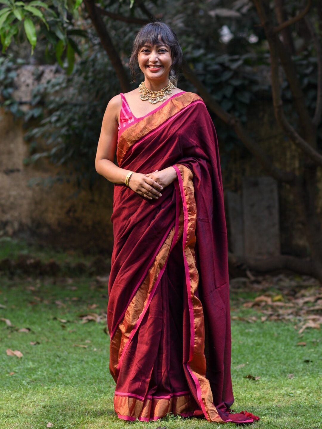 

Suta Woven Design Border Liva Saree, Maroon