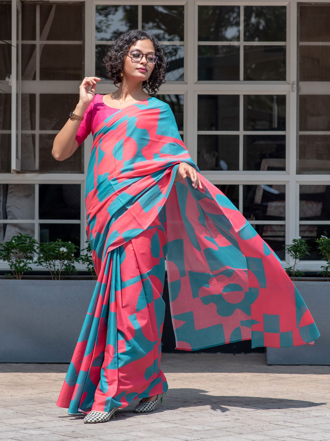 

Suta Printed Pure Cotton Saree, Pink