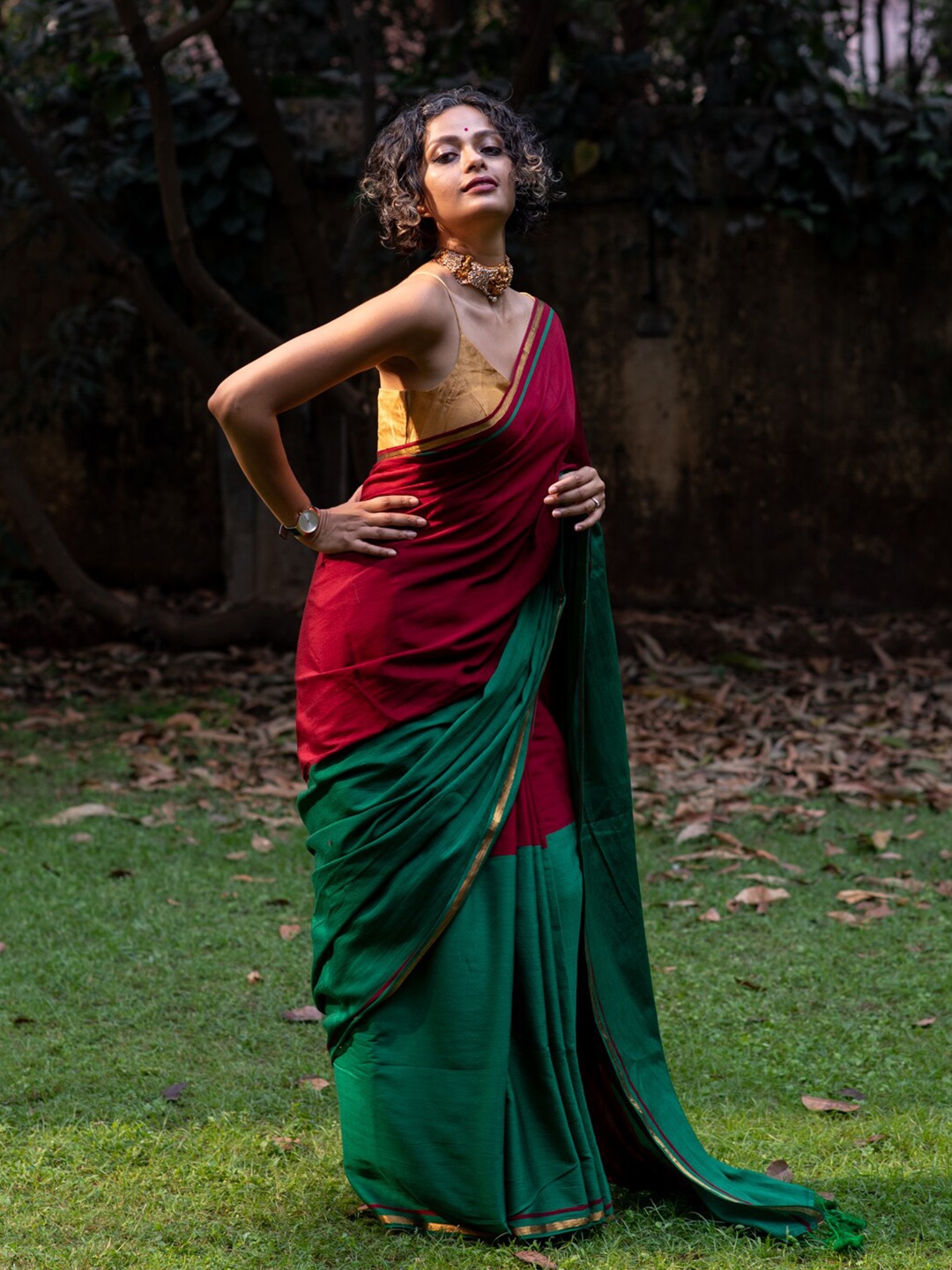 

Suta Colourblocked Zari Saree, Green