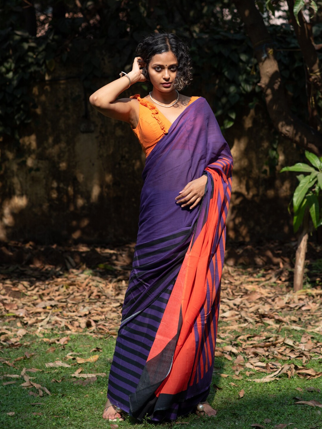 

Suta Striped Pure Cotton Saree, Violet