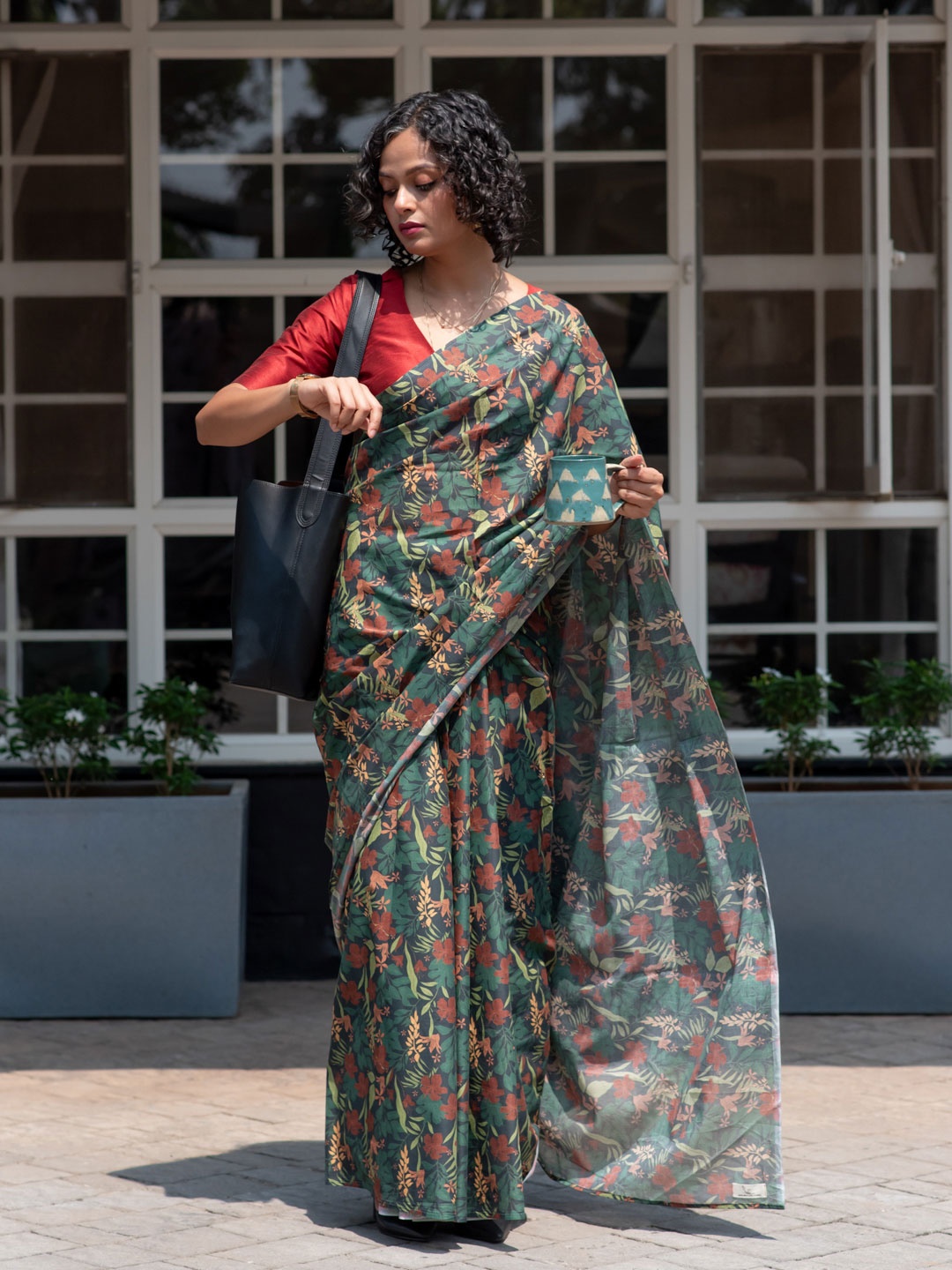

Suta Floral Pure Cotton Saree, Green
