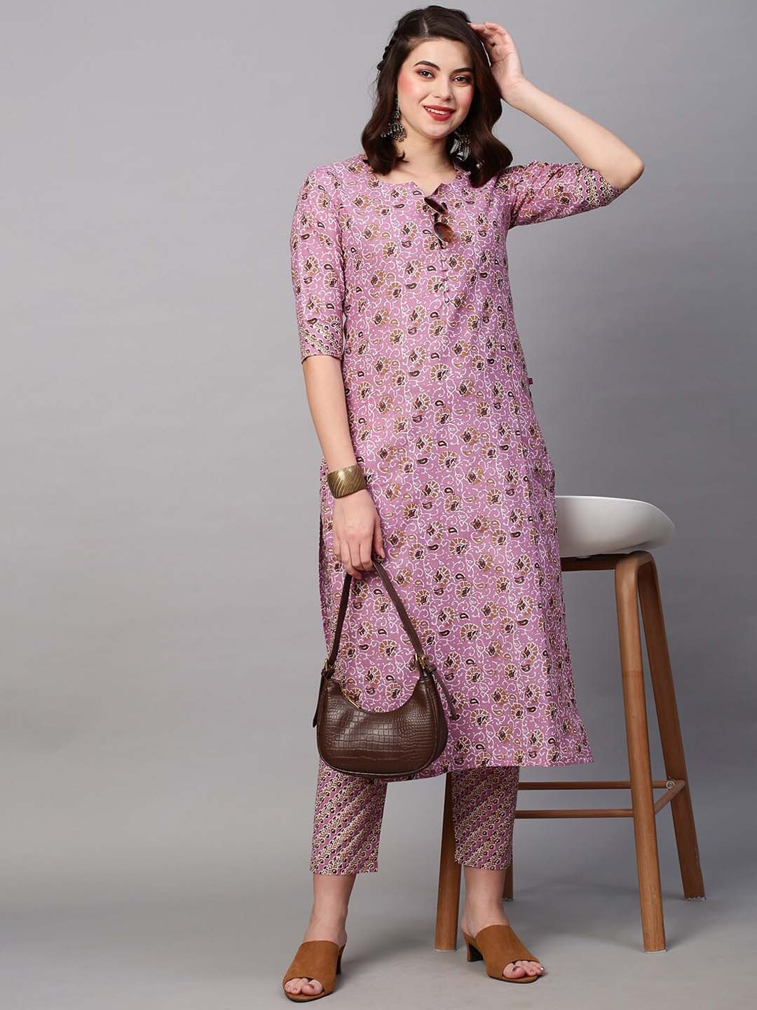 

KALINI Ethnic Motifs Printed Kurta with Trousers, Pink