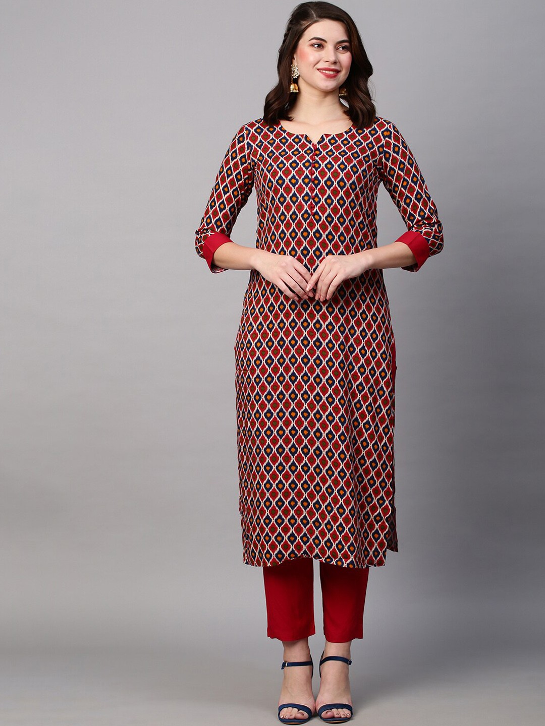 

KALINI Printed Kurta with Trousers, Red