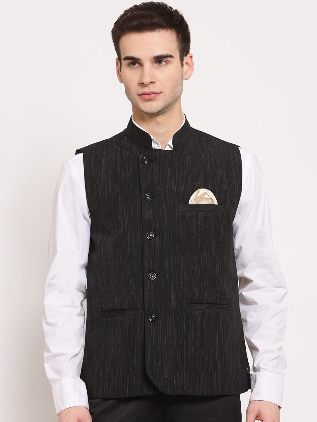 

KLOTTHE Men Woven-Design Cotton Nehru Jackets, Black