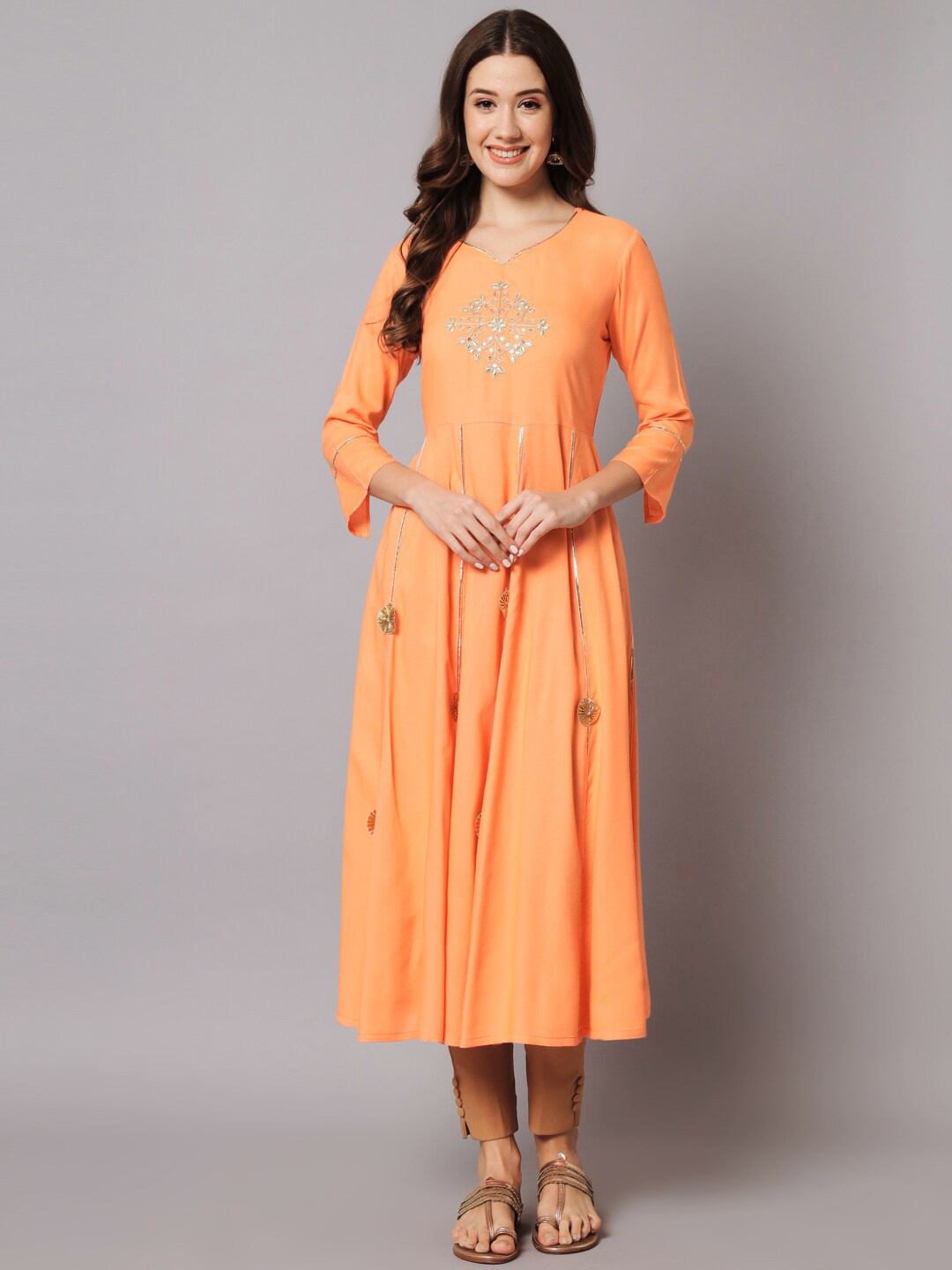 

NITVAN Ethnic Motifs Gotta Patti Anarkali Kurta, Orange