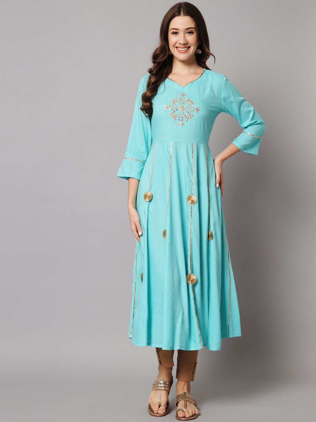 

NITVAN Women Sequined Detailed Anarkali Kurta, Turquoise blue