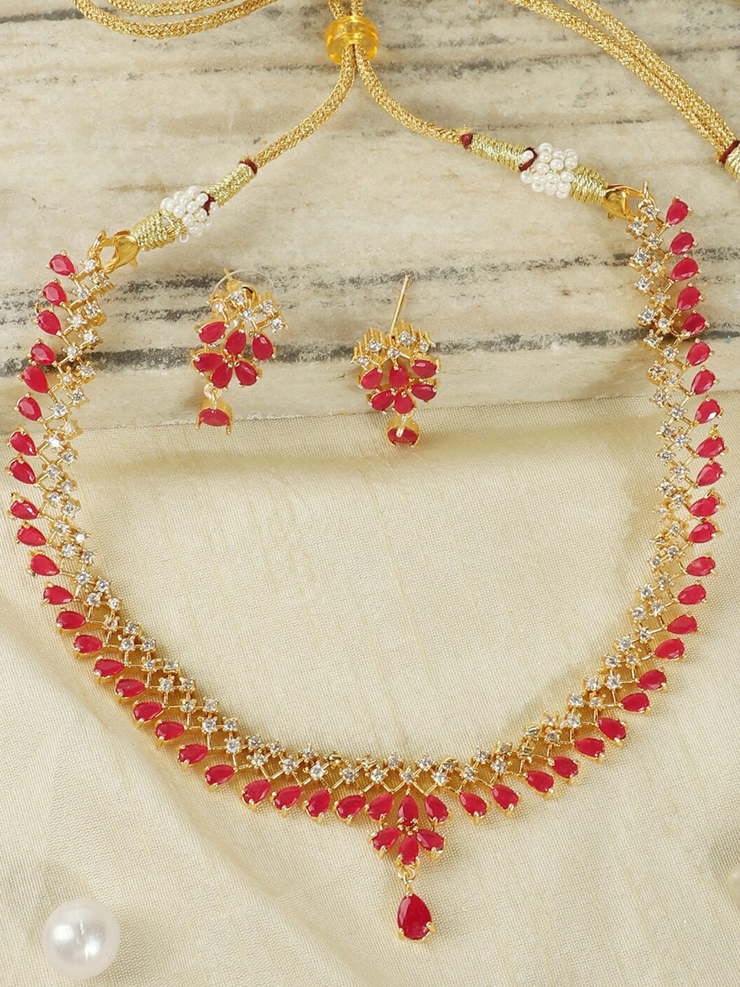 

StileAdda Gold-Plated AD-Studded Jewellery Set, Red