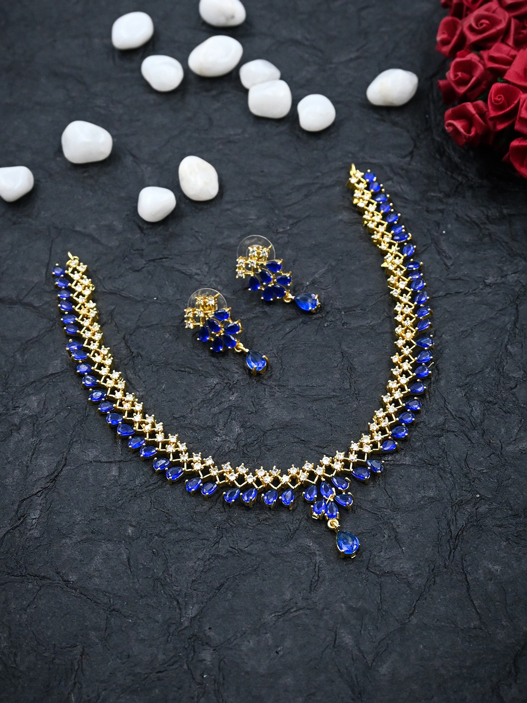 

StileAdda Gold-Plated AD-Studded Jewellery Set, Blue