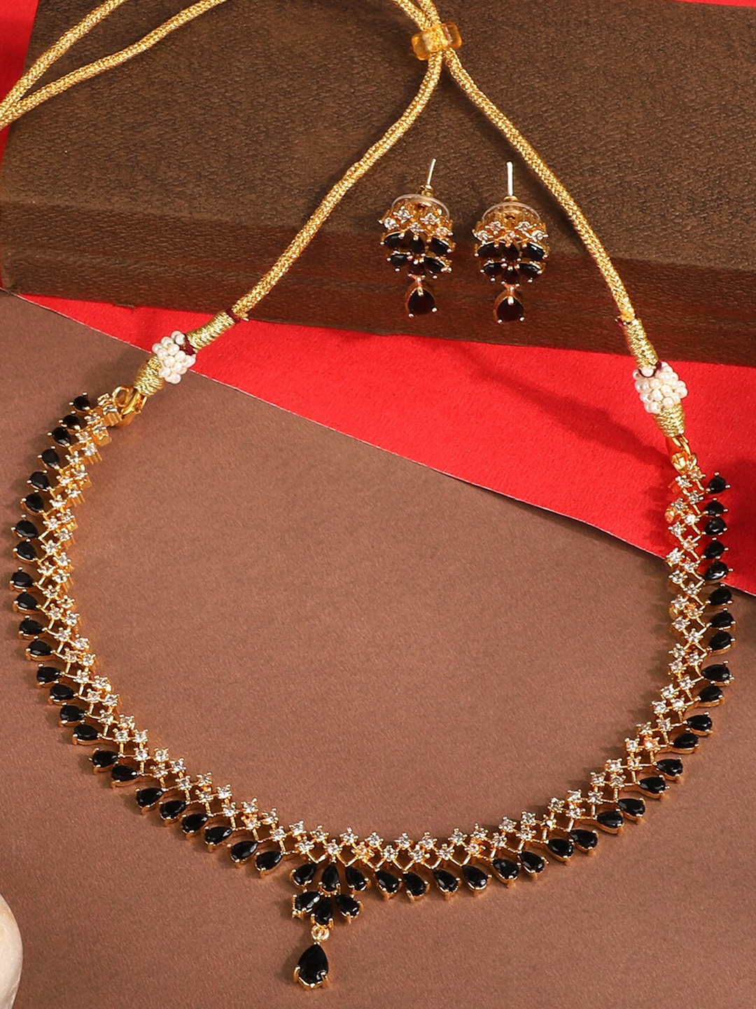 

StileAdda Gold-Plated AD-Studded Jewellery Set, Black