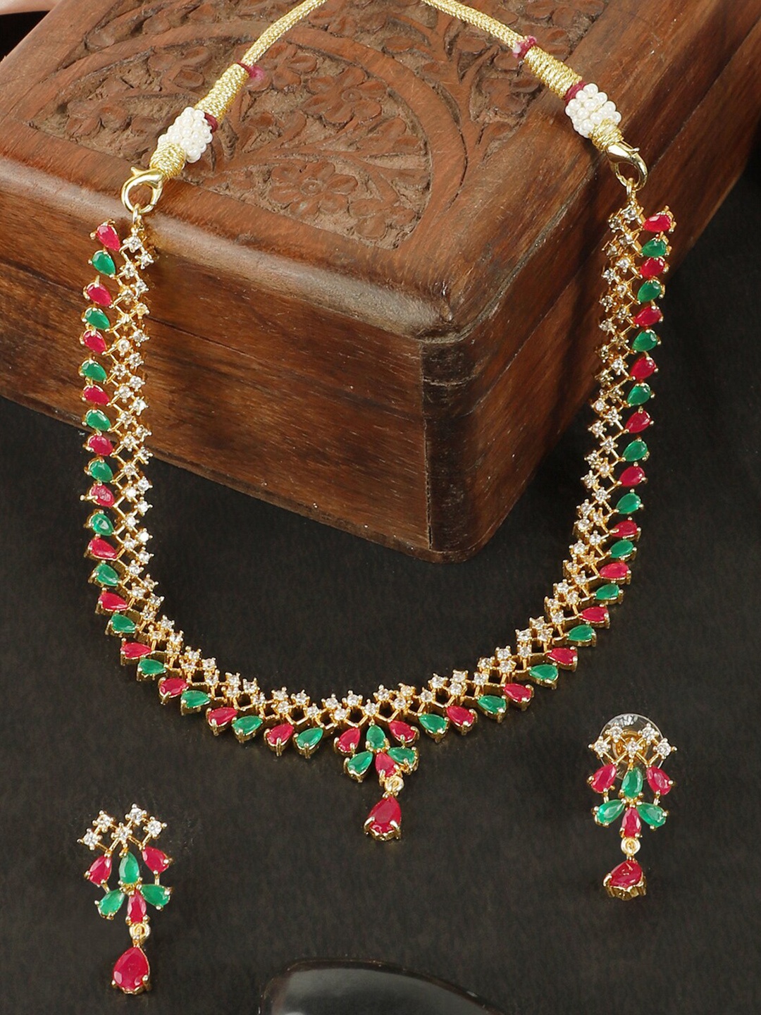 

StileAdda Gold-Plated AD-Studded Jewellery Set, Green