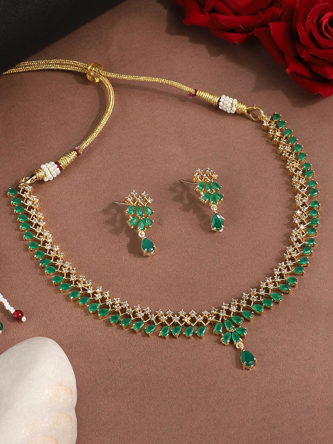 

StileAdda Gold-Plated AD-Studded Jewellery Set, Green