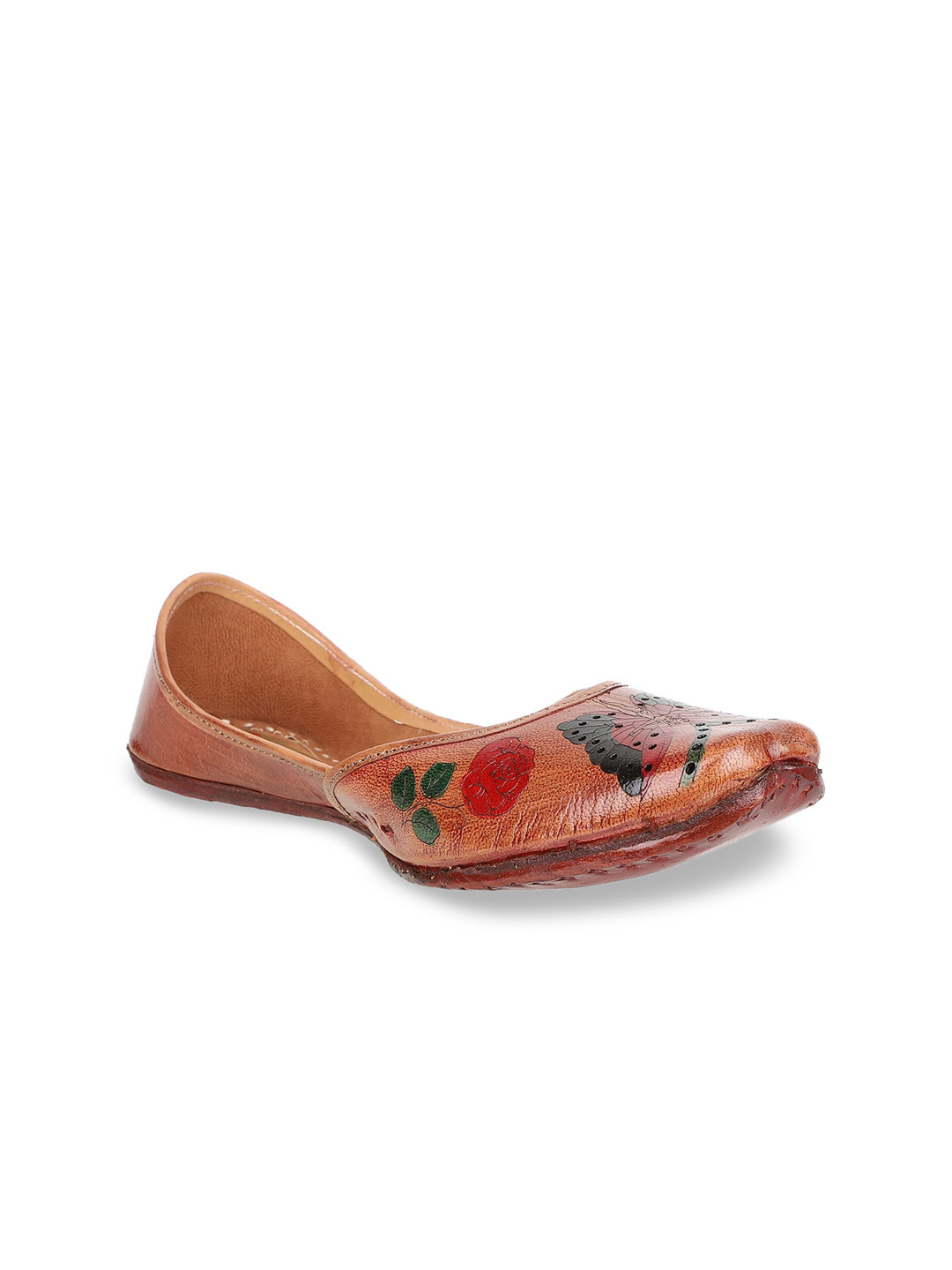 

Ta Chic Women Printed Pointed Toe Ethnic Mojaris, Brown