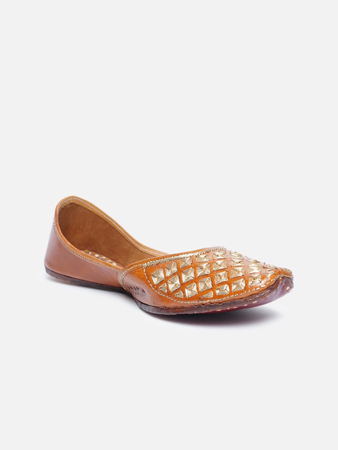 

Ta Chic Women Ethnic Pointed Toe Mojaris With Laser Cuts, Brown