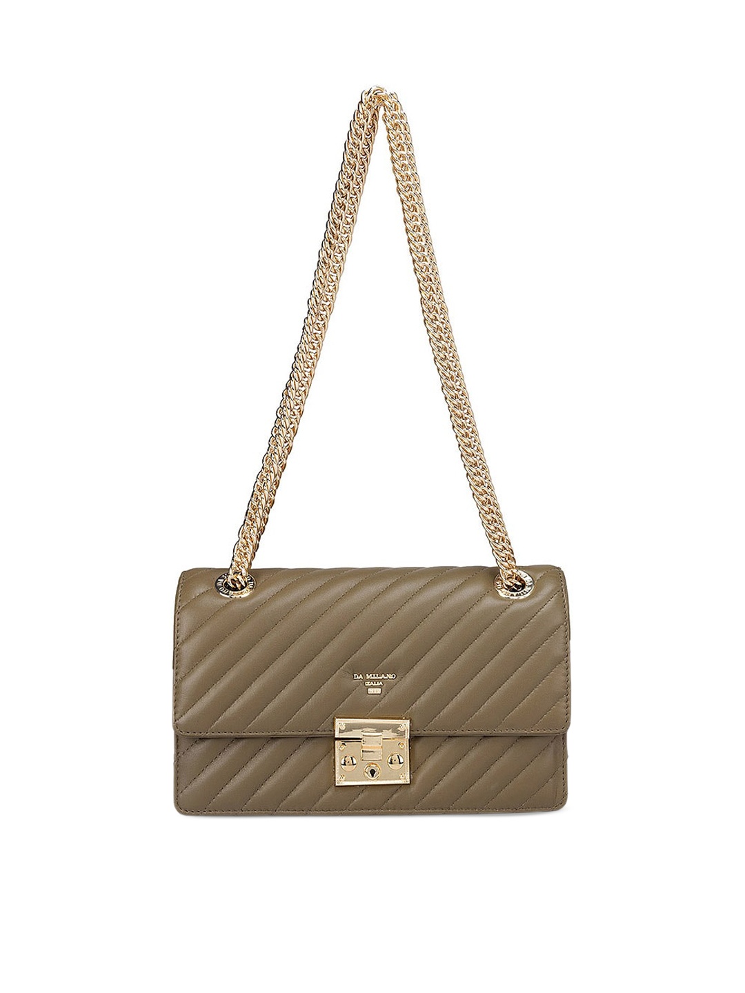 

Da Milano Leather Structured Sling Bag with Quilted, Green