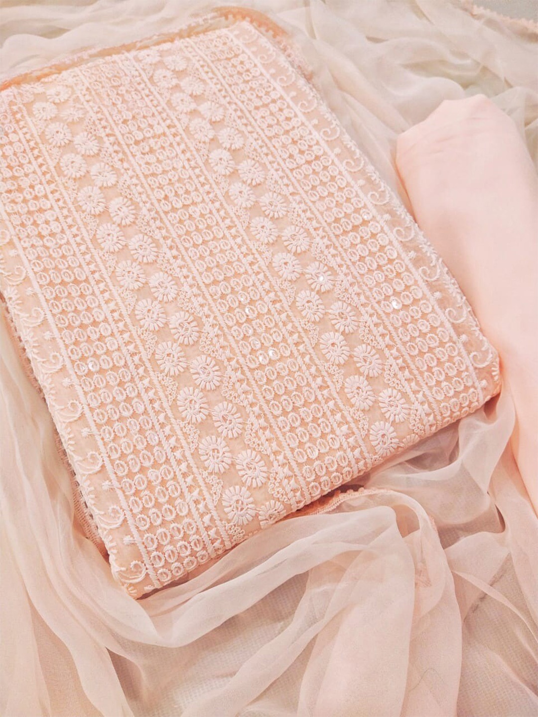 

KALINI Embroidered Unstitched Dress Material, Peach