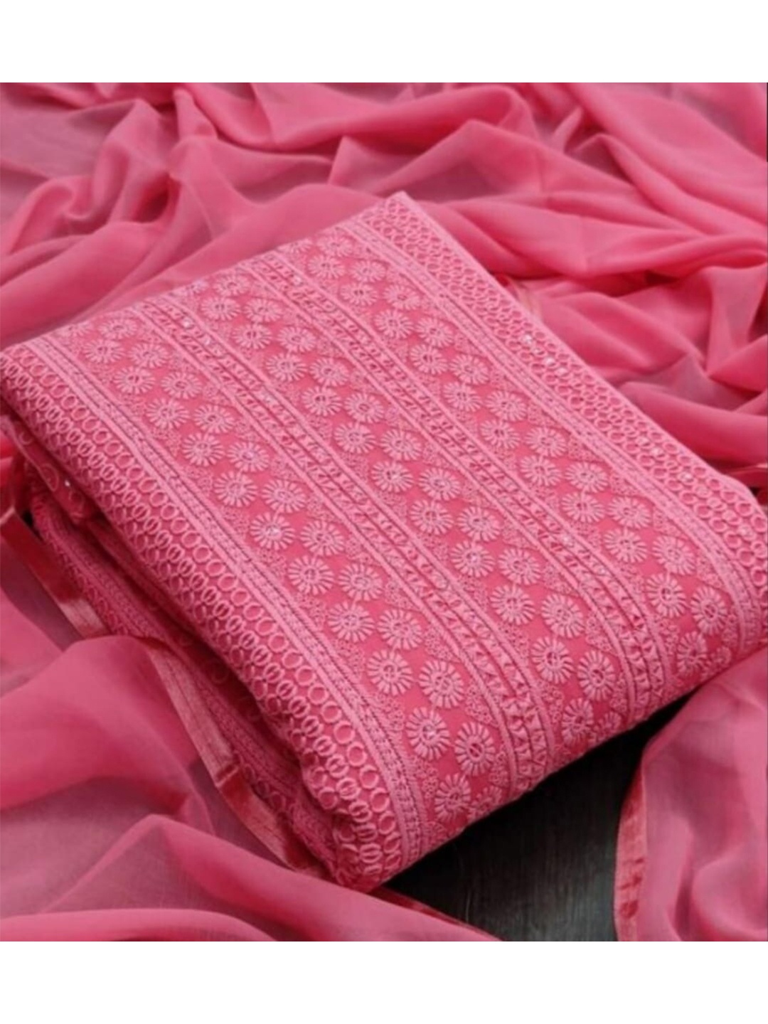 

KALINI Pink Embroidered Unstitched Dress Material
