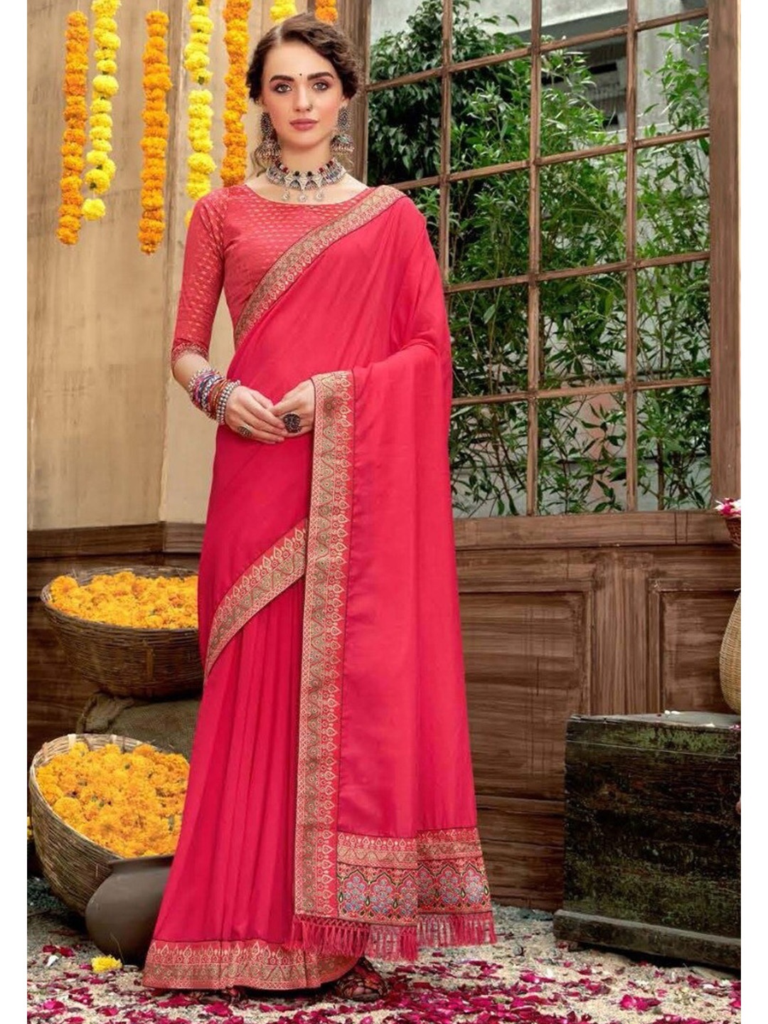 

SHAIBO SAREE Zari Pure Silk Saree, Pink
