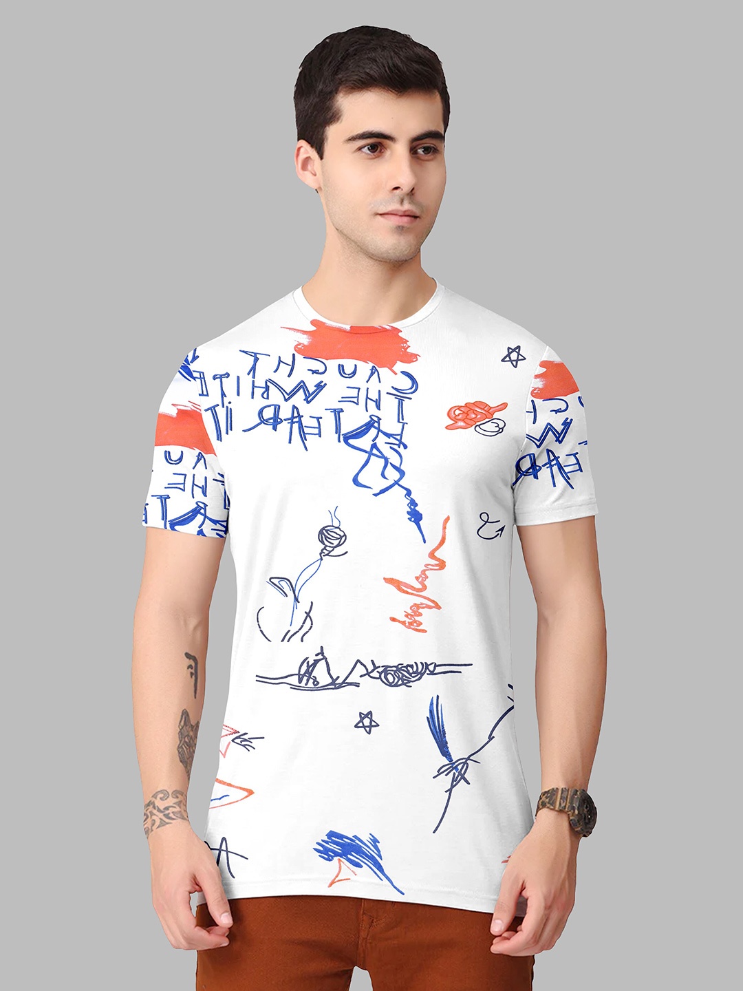 

Fashion FRICKS Men Printed Loose T-shirt, White