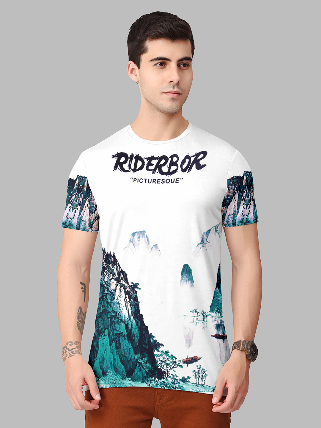 

Fashion FRICKS Men Printed Round Neck Running T-shirt, White