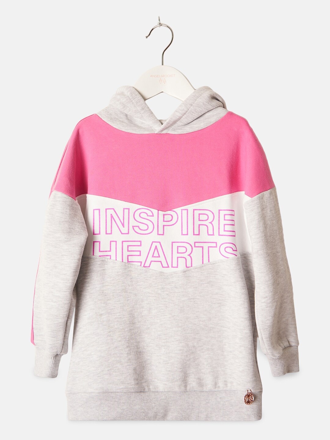 

Angel & Rocket Girls Colourblocked Hooded Cotton Pullover Sweatshirt, Pink