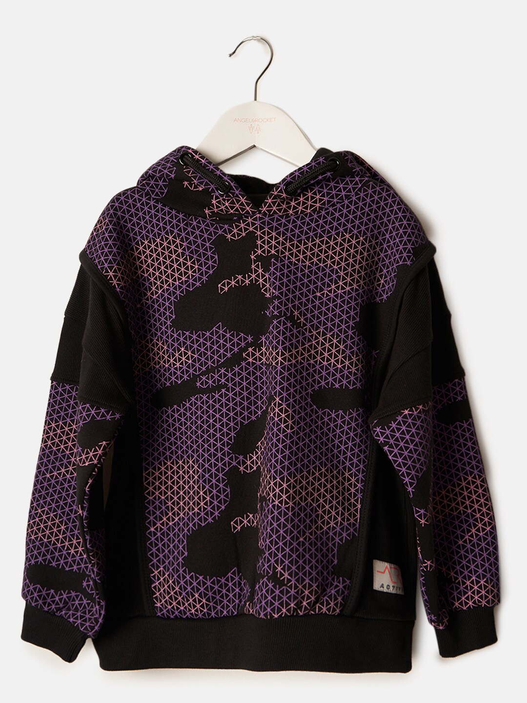

Angel & Rocket Girls Printed Hooded Cotton Sweatshirt, Black