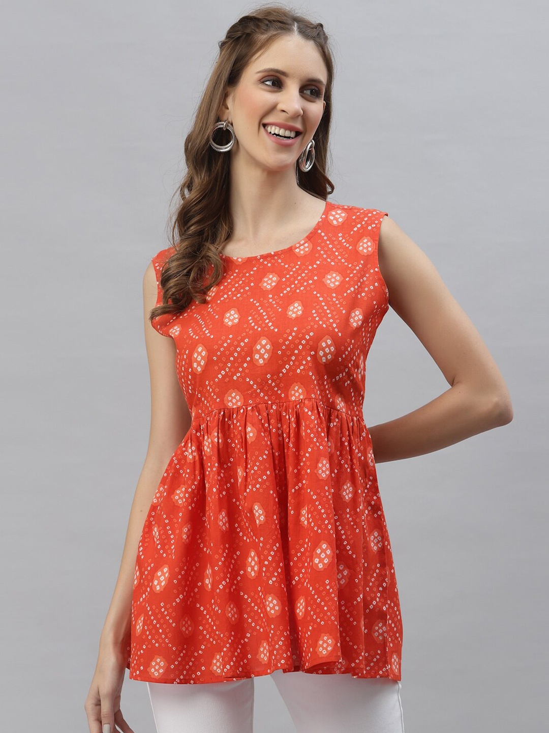 

Stylum Ethnic Motifs Printed Pure Cotton Empire Top, Orange