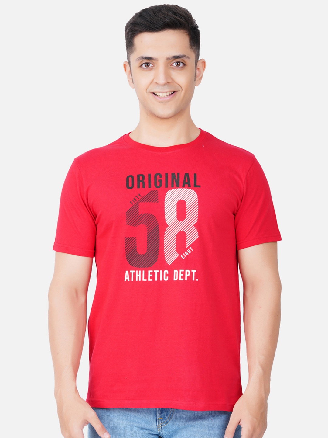 

Vibrant Vesture Men Typography Printed Cotton T-shirt, Red
