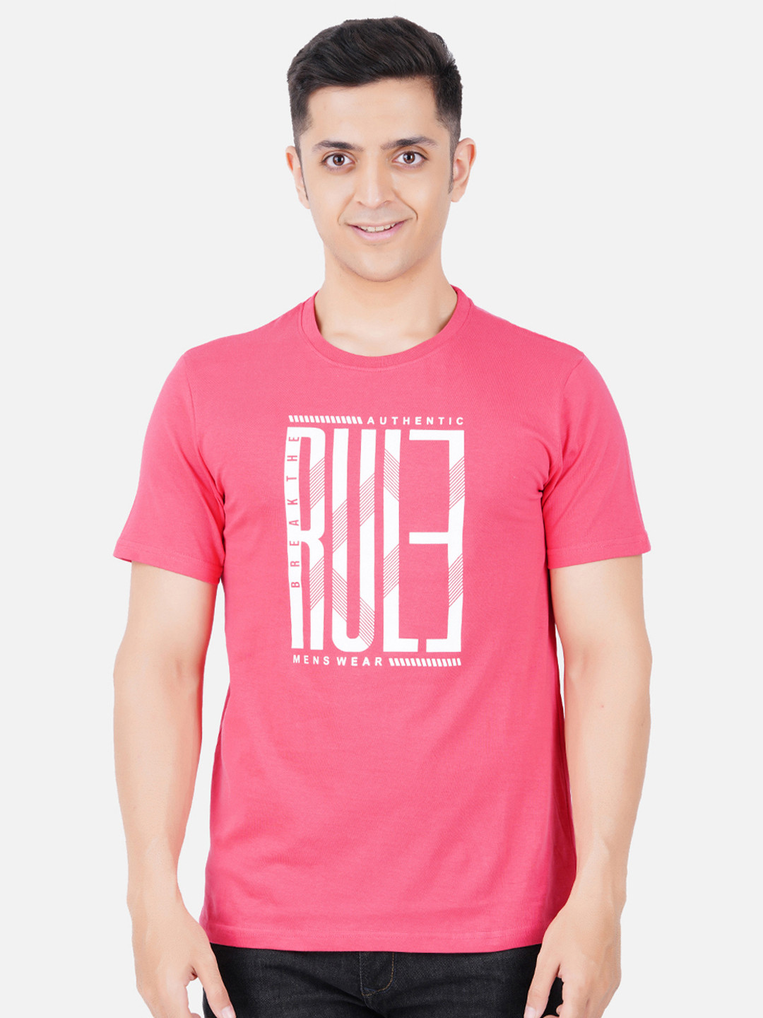 

Vibrant Vesture Men Typography Printed Cotton T-shirt, Pink
