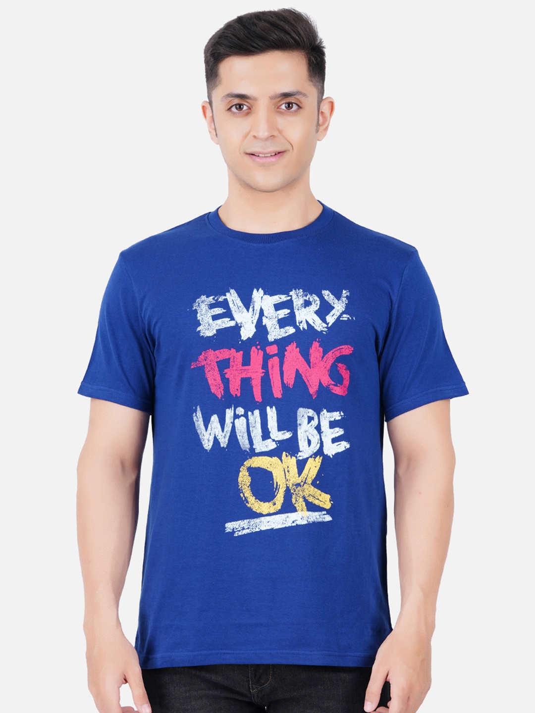 

Vibrant Vesture Men Typography Printed Cotton T-shirt, Blue