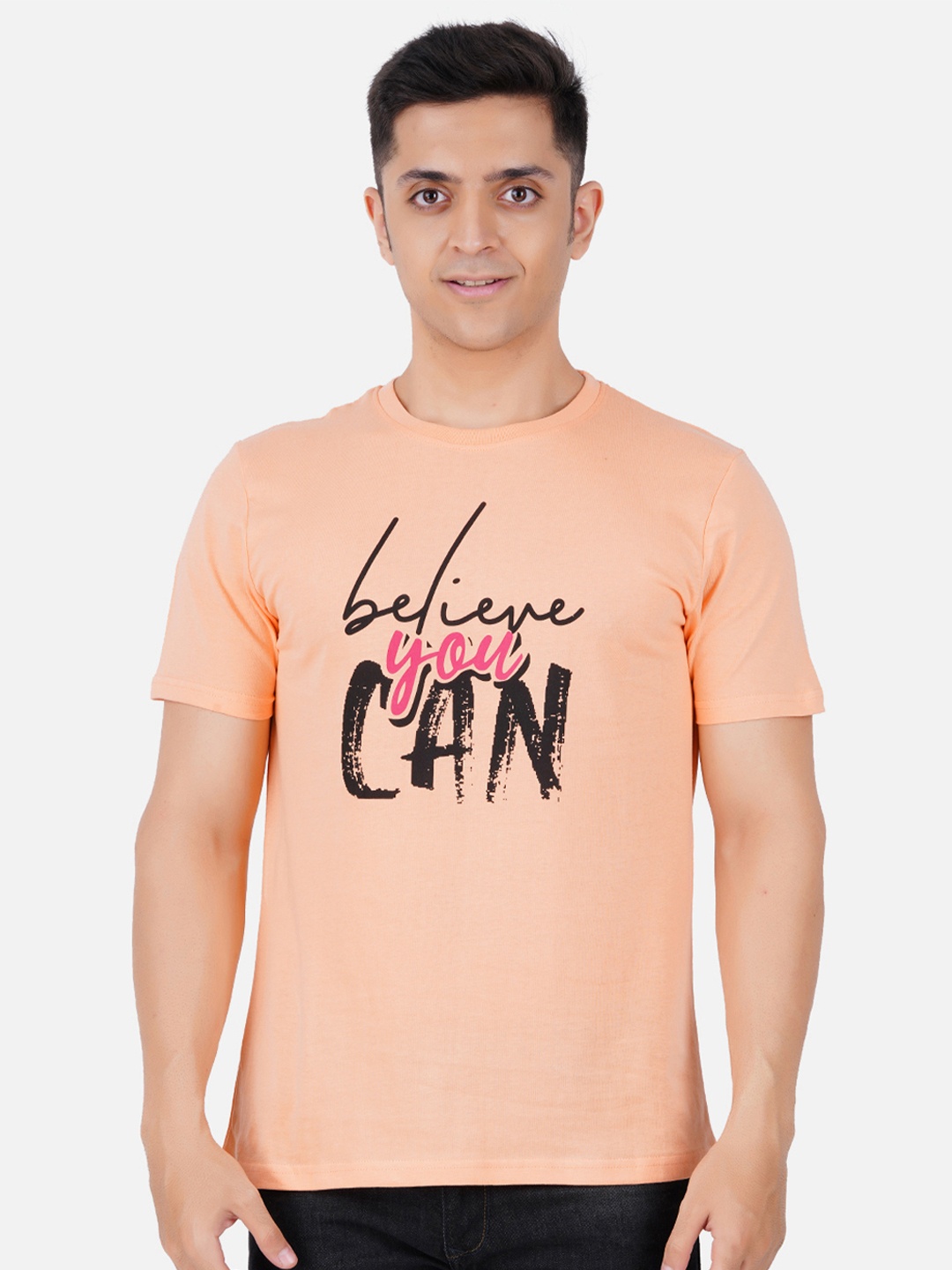 

Vibrant Vesture Men Typography Printed Cotton T-shirt, Beige