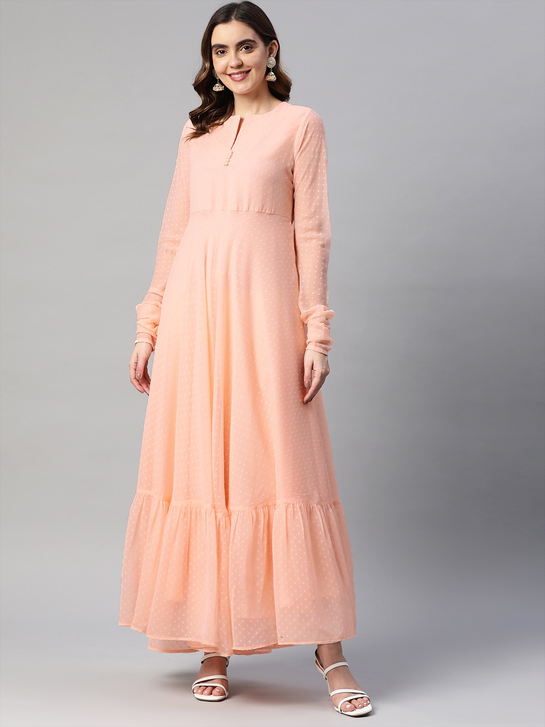 

MBE Women Pastels Dobby Georgette Anarkali Kurta, Peach