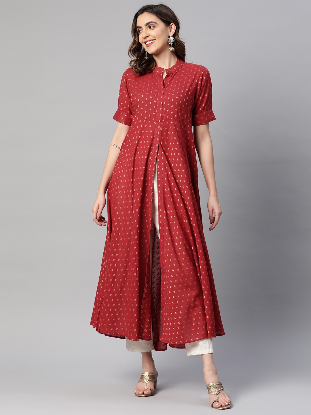 

MBE Women Pure Cotton Butta Kurta, Red