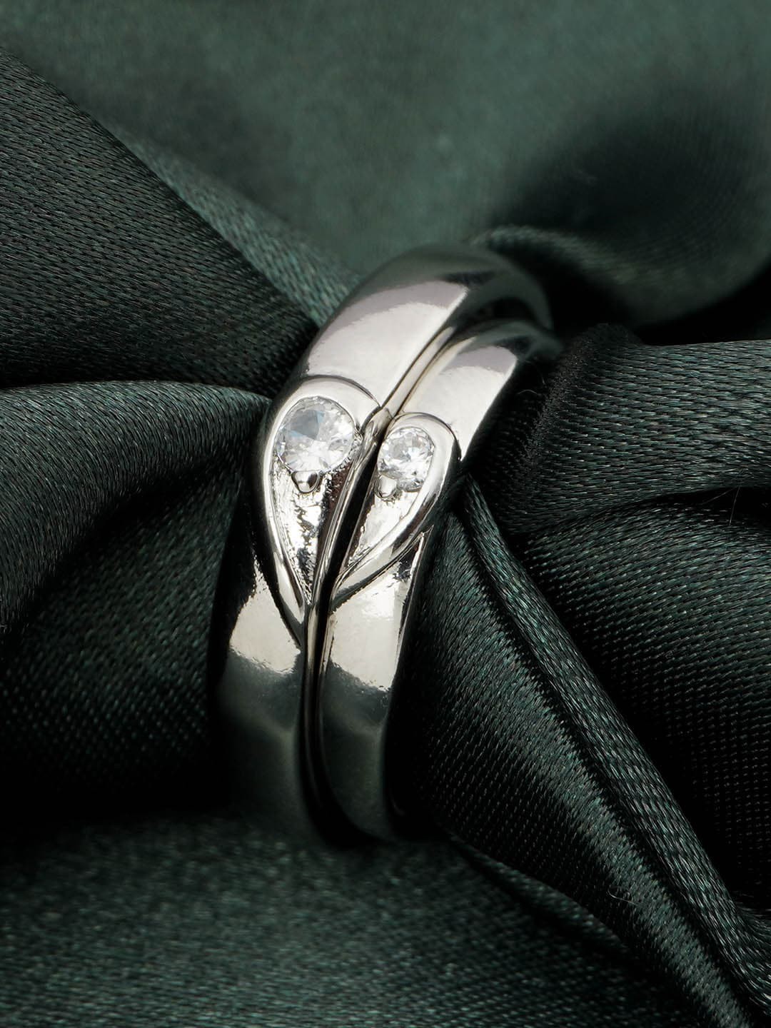 

Ferosh Set Of 2 Silver-Plated Stone-Studded Couple Rings