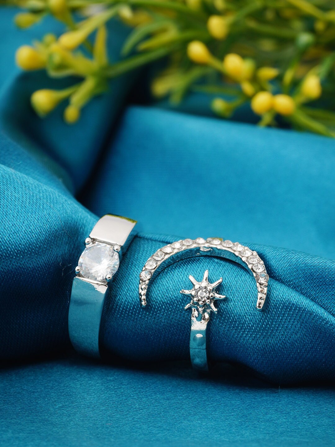 

Ferosh Set Of 2 Silver-Plated Stone-Studded Couple Rings