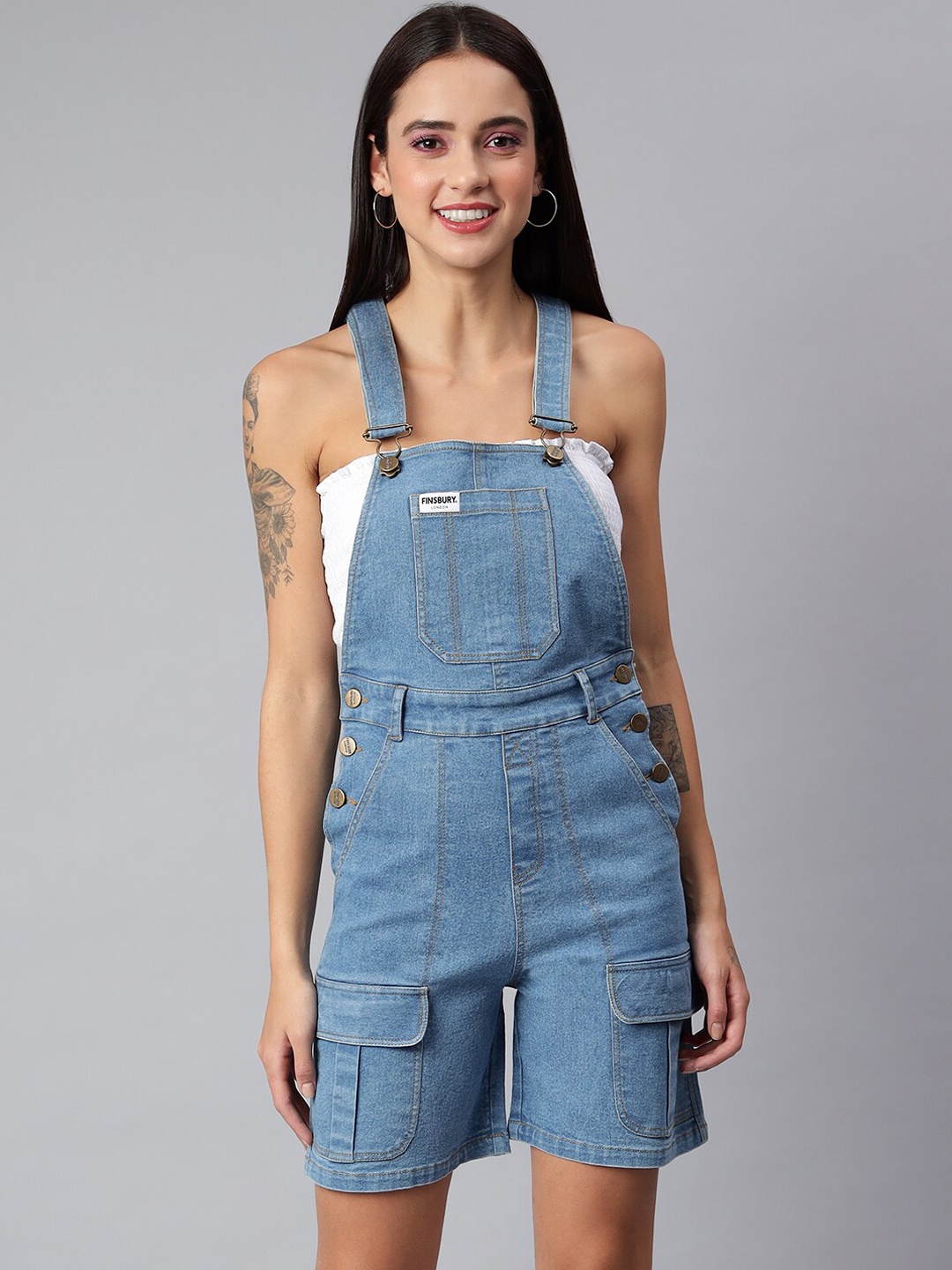 

FINSBURY LONDON Women Denim Slim-Fit Dungaree, Blue