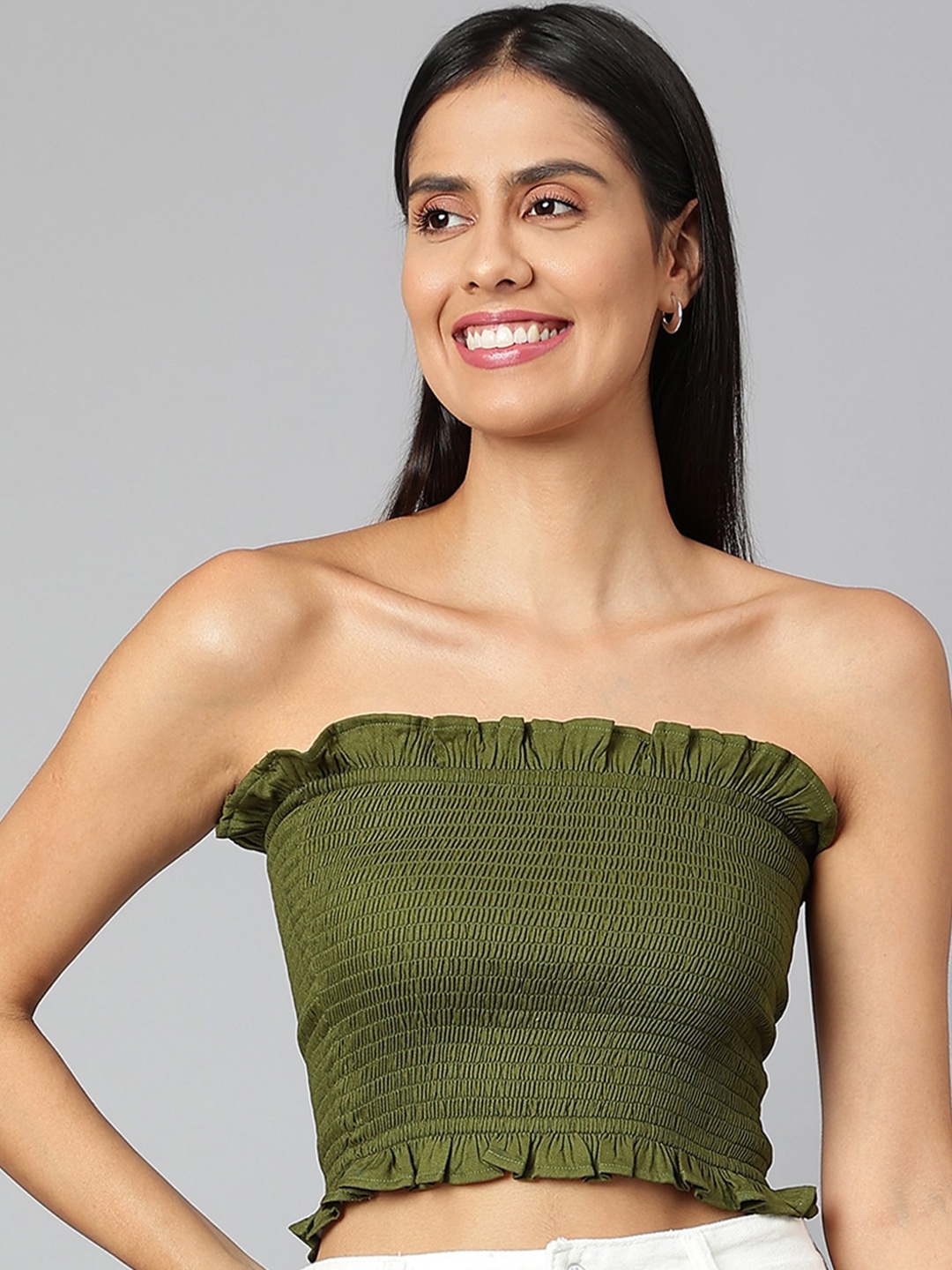 

FINSBURY LONDON Tube Pure Cotton Crop Top, Olive