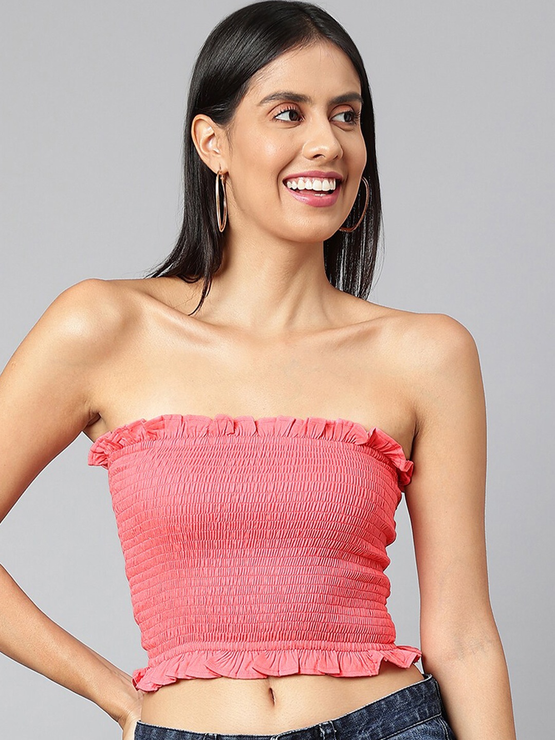 

FINSBURY LONDON Tube Pure Cotton Crop Top, Peach